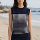 Cashmere Silk crew shell off white navy stripe