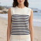 Cashmere Silk crew shell navy off white stripe