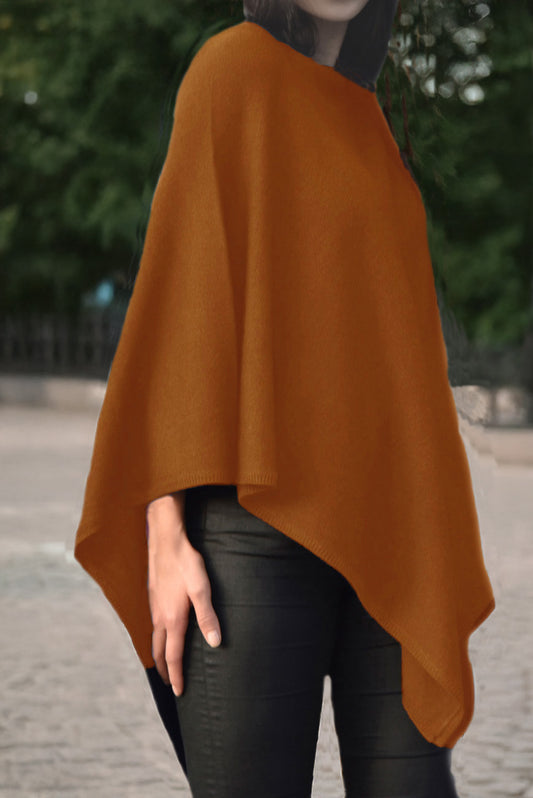 Cashmere classic poncho burnt orange