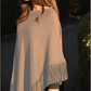 Cashmere poncho with fringe cognac