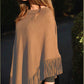 Cashmere poncho with fringe cognac