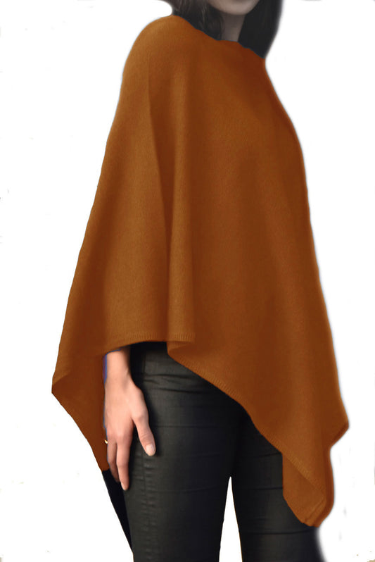 Cashmere classic poncho burnt orange