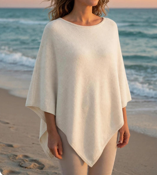 Cashmere classic poncho silk vanilla white