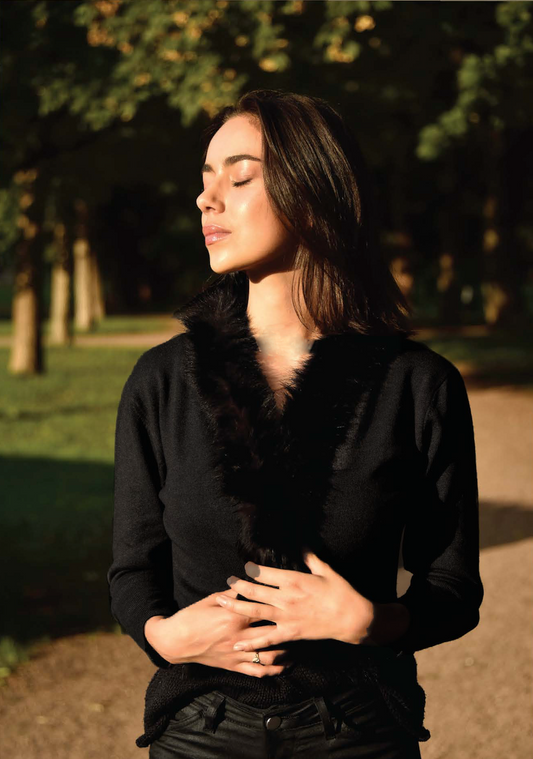 Cashmere cardigan with fur black