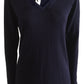 Cashmere silk V neck t shirt sweater navy