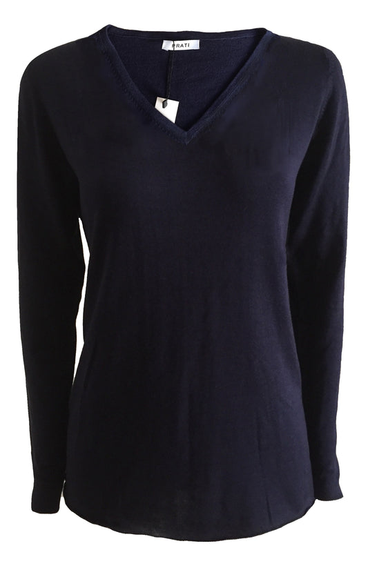 Cashmere silk V neck t shirt sweater navy