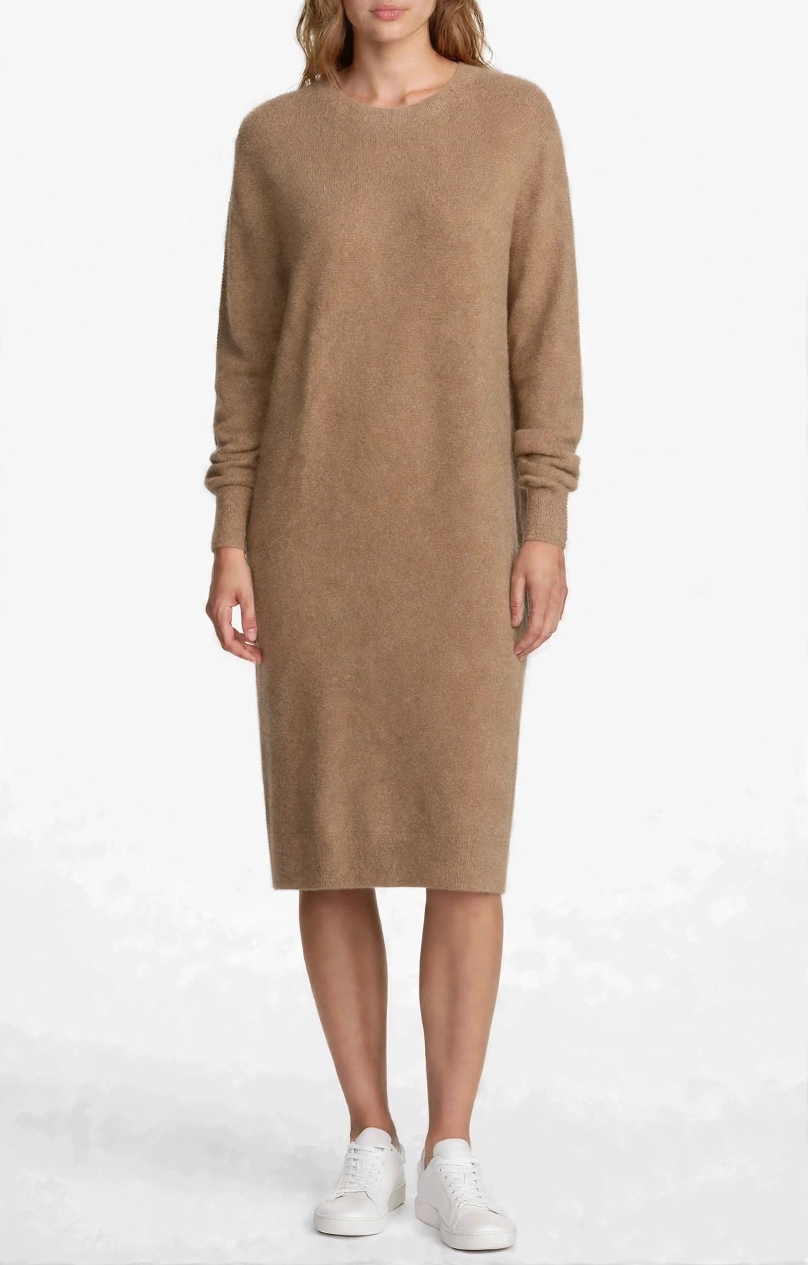 Cashmere crew neck dress camel