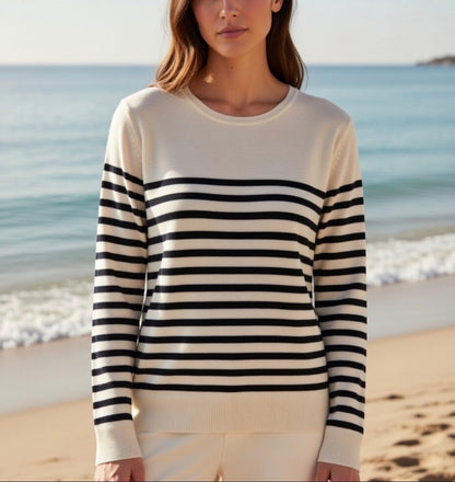 Cashmere silk crew neck sweater stripes