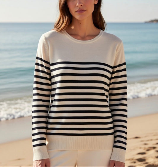 Cashmere silk crew neck sweater stripes