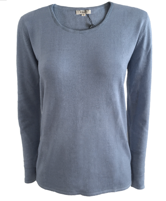 Cashmere Silk crew neck sweater t shirt caribean blue