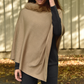 Cashmere poncho with fur collar camel