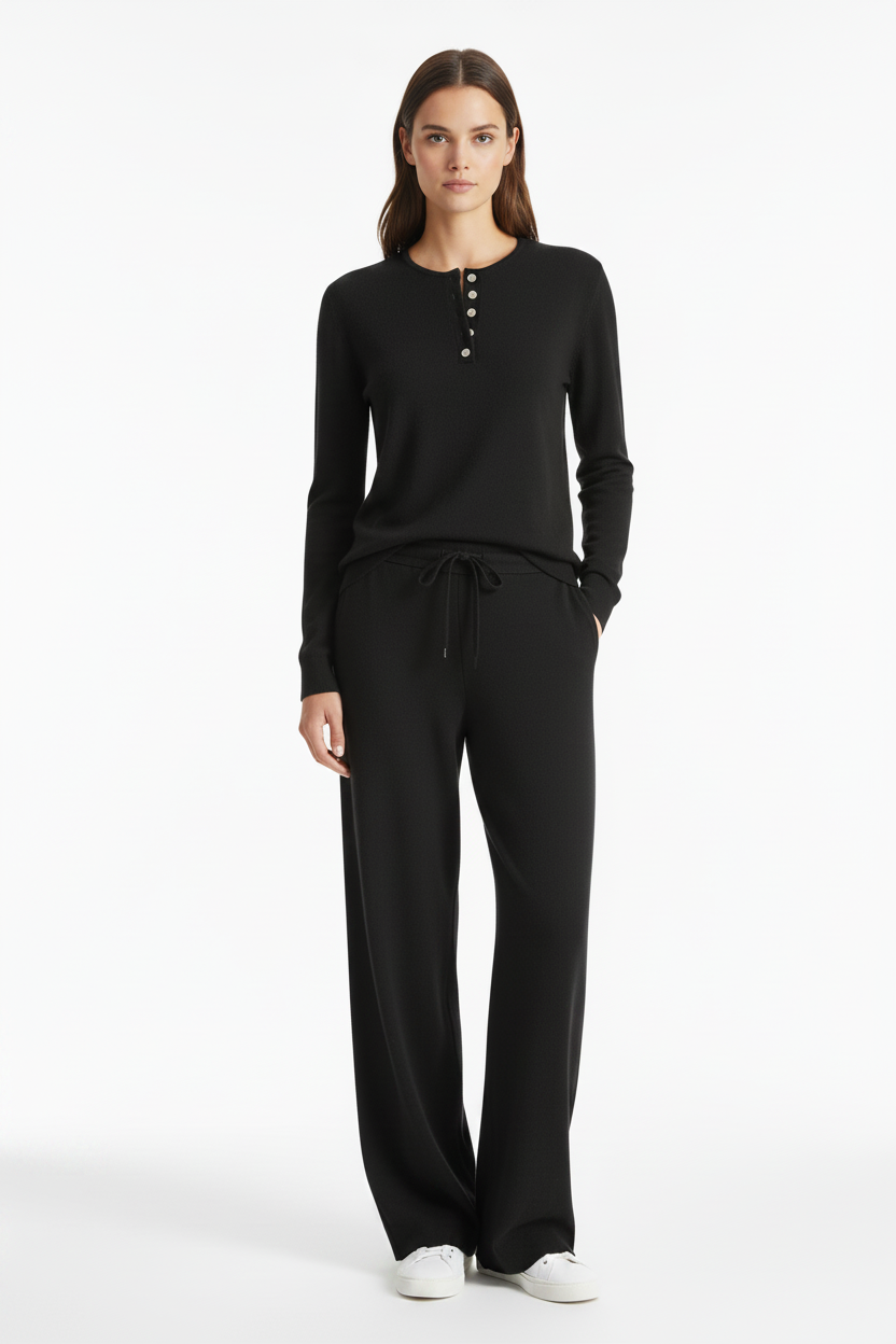 Black Henley - PC72 Black Lounge Pants & Sneakers