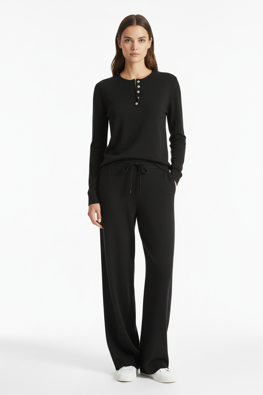 Black Henley - PC72 Black Lounge Pants & Sneakers