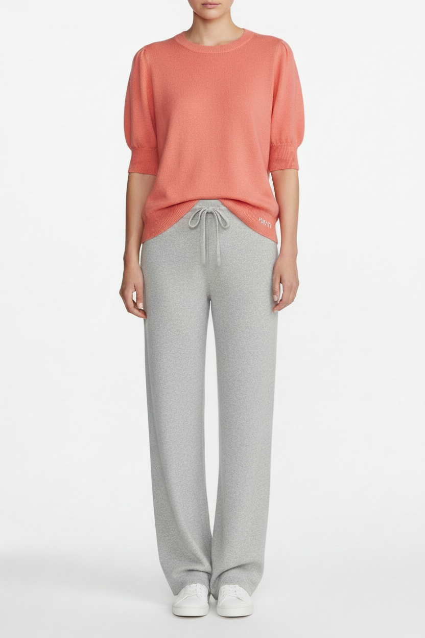 Cashmere silk crew short sleeve jeans blue