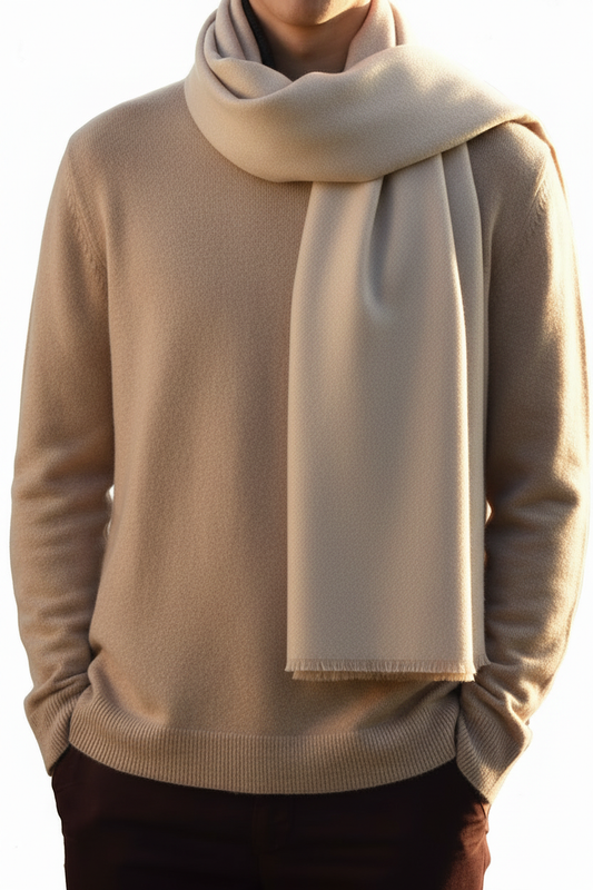 Lighter beige scarf beige sweater