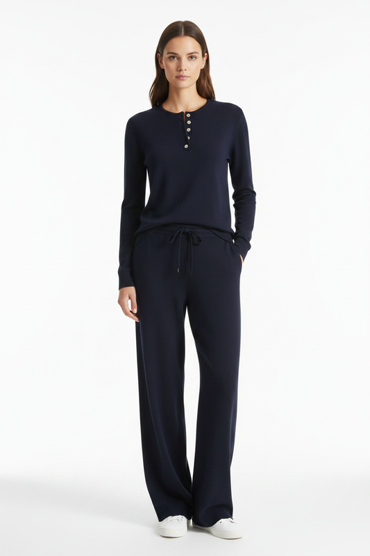 Navy Henley - PC72 Navy Lounge Pants & Sneakers