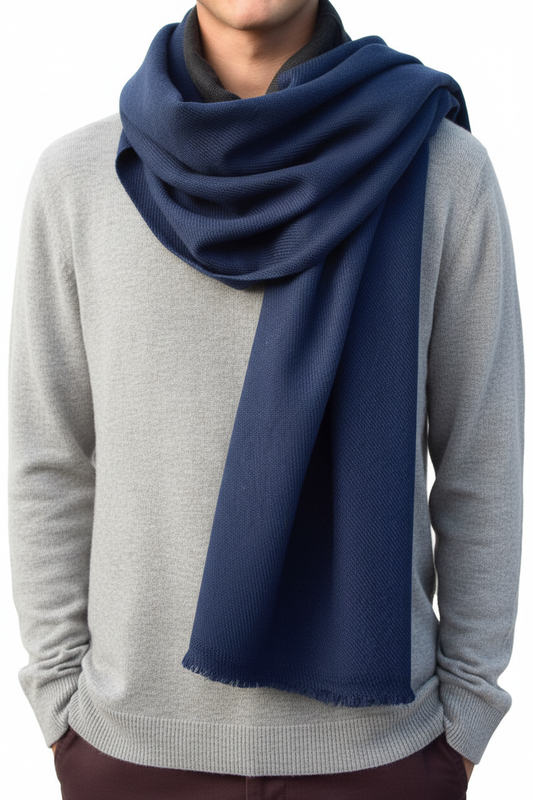 Navy scarf light grey sweater