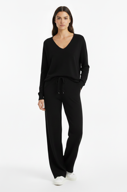 PC01 Black V-Neck - Black Knotted Drawstring Detail
