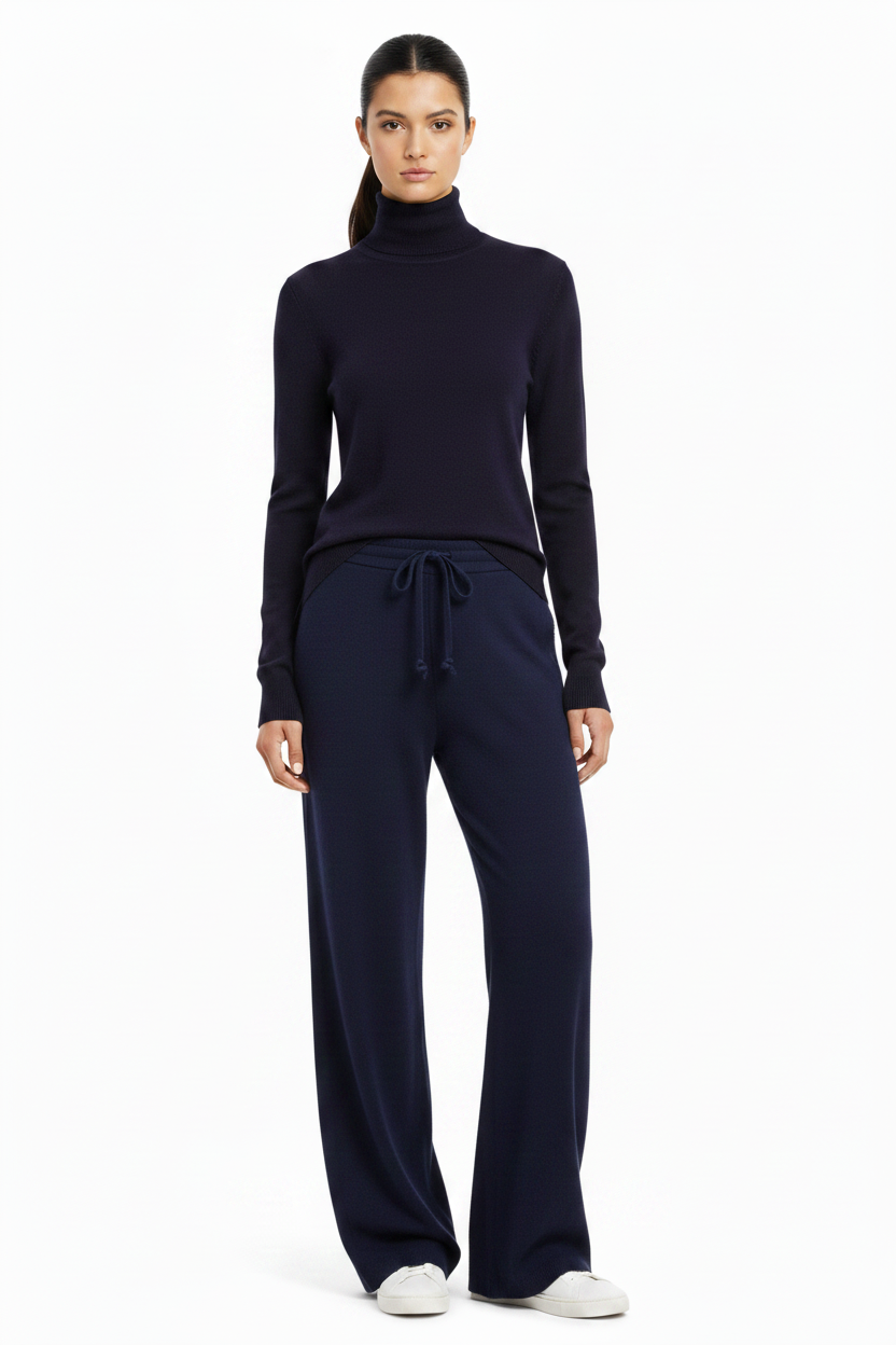 PC62 All-Navy Tonal Look - Turtleneck & Lounge Pants, Ponytail