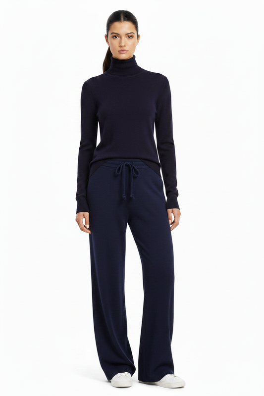 PC62 All-Navy Tonal Look - Turtleneck & Lounge Pants, Ponytail