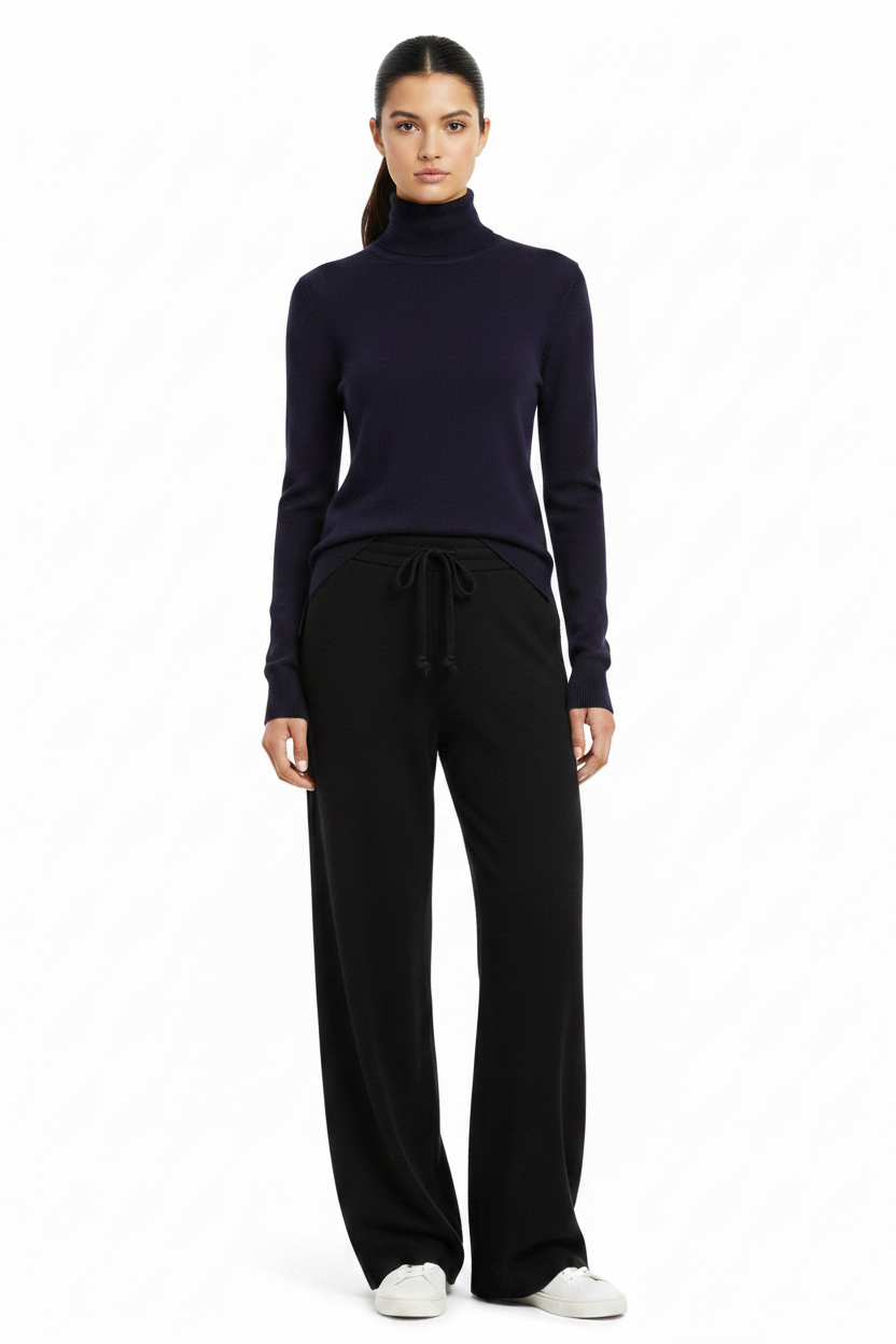 PC62 Navy Turtleneck - Black Lounge Pants & Sneakers, Ponytail