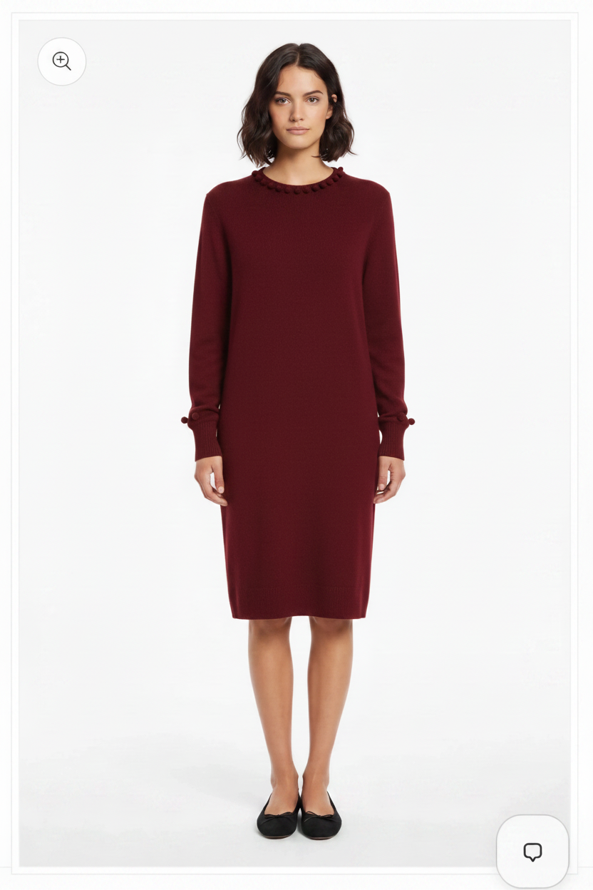 Pom Pom Dress - Bordeaux
