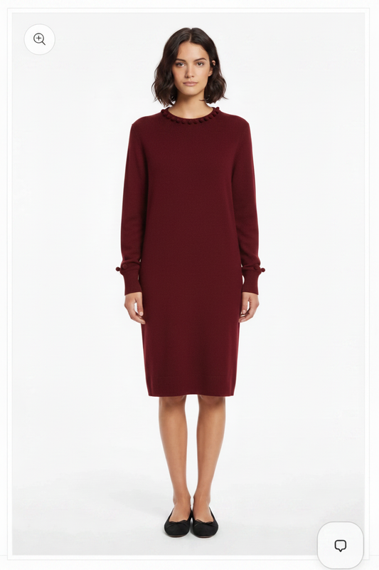 Pom Pom Dress - Bordeaux