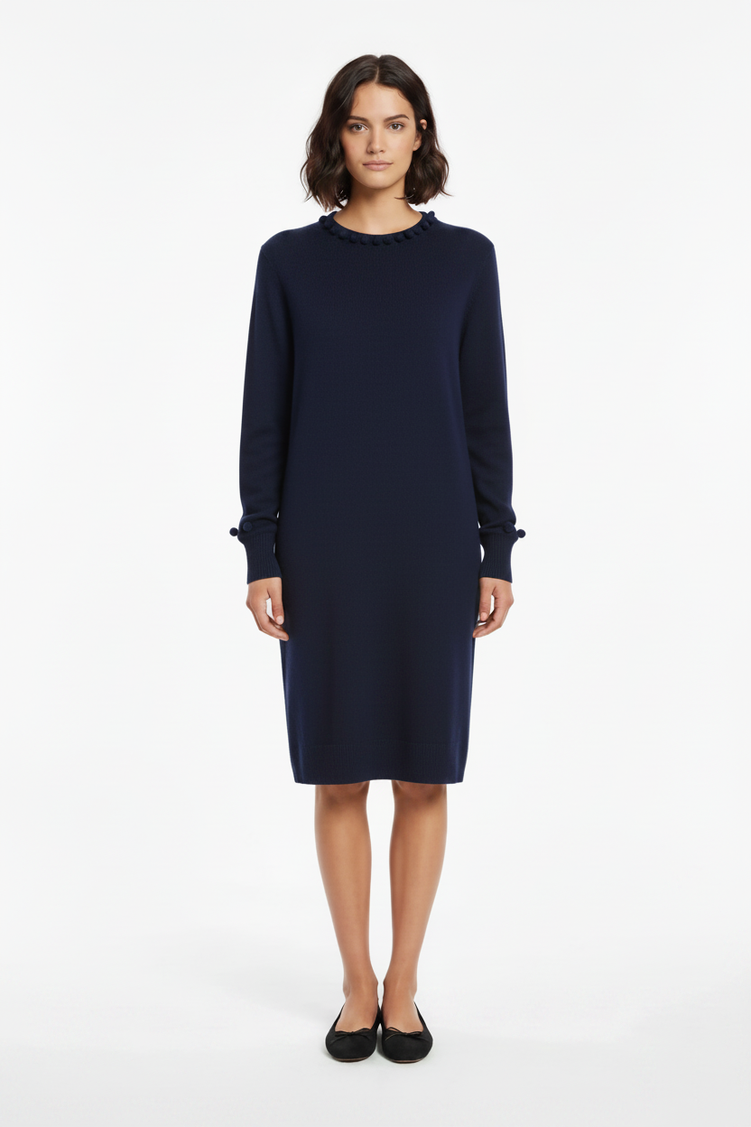 Pom Pom Dress - Navy