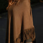 Cashmere poncho with fringe cognac