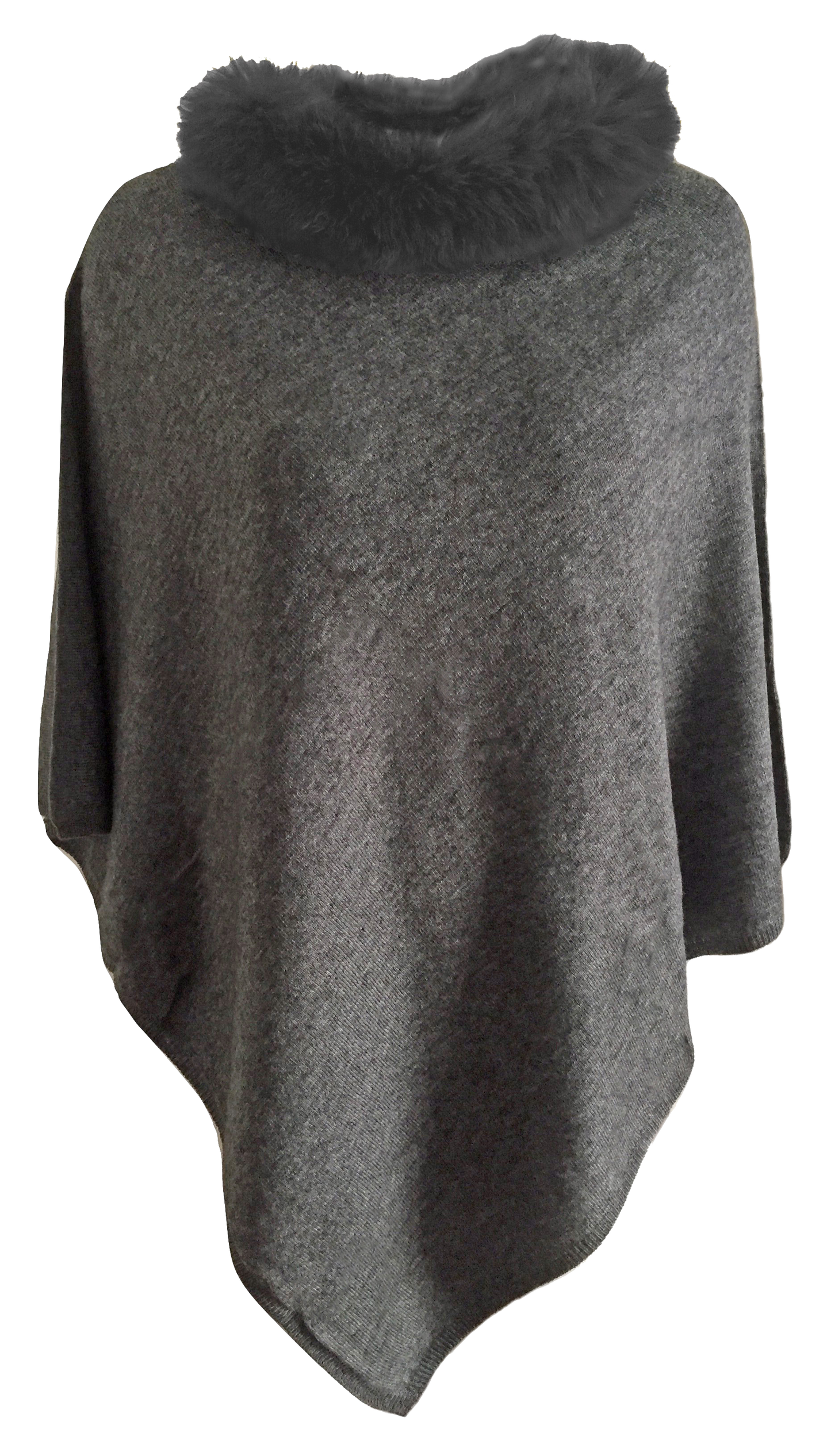 Cashmere poncho with fur collar grey