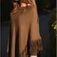 Cashmere poncho with fringe black