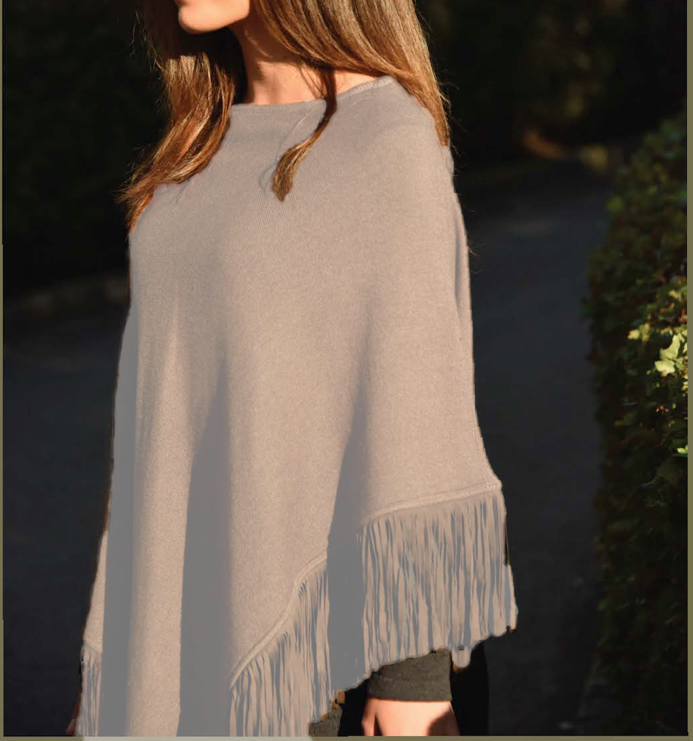 Cashmere poncho with fringe navy