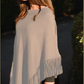 Cashmere poncho with fringe camel
