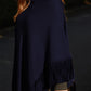 Cashmere poncho with fringe navy