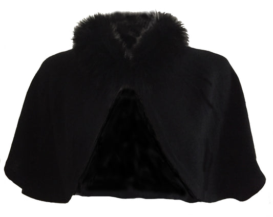 Cashmere cape with fur black
