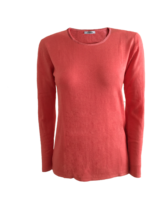 Cashmere Silk crew neck sweater t shirt coral