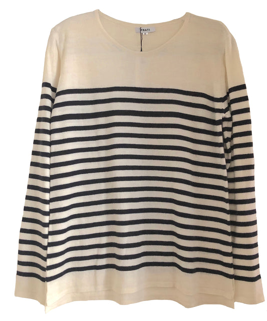 Cashmere silk crew neck sweater stripes