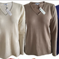 Cashmere silk V neck t shirt sweater beige